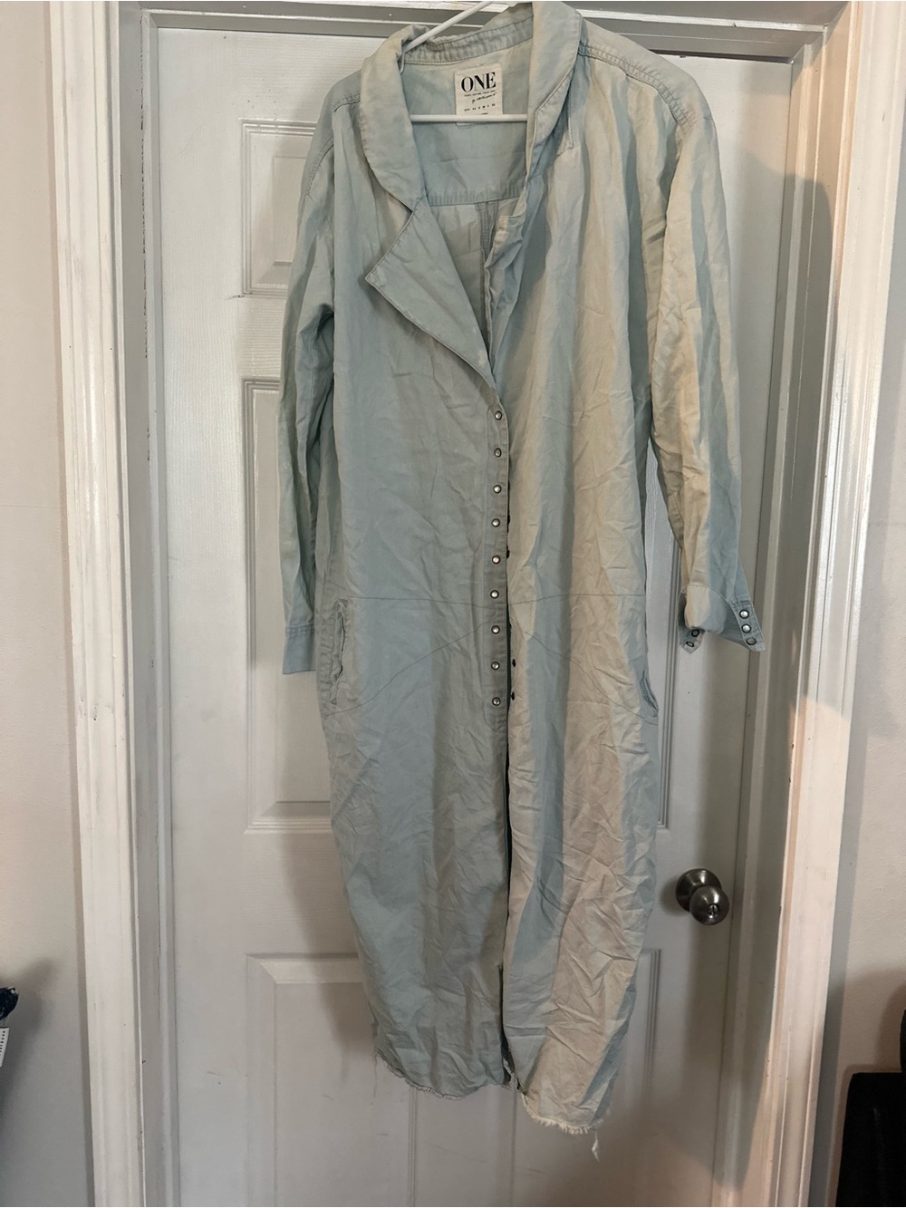 One Teaspoon Pale Blue Button-Front Long Duster